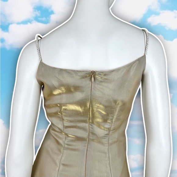 VINTAGE Y2K 90s Handmade Metallic Silky Bow Strap Prom Dress Homecoming 2000s - Picture 10 of 16